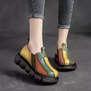 Damenschuhe, Damen-Freizeitschuhe, Slip-on-Schuhe, bunte Schuhe, dicke Sohlenschuhe, regenbogenfarbene Schuhe, ethnische Schuhe